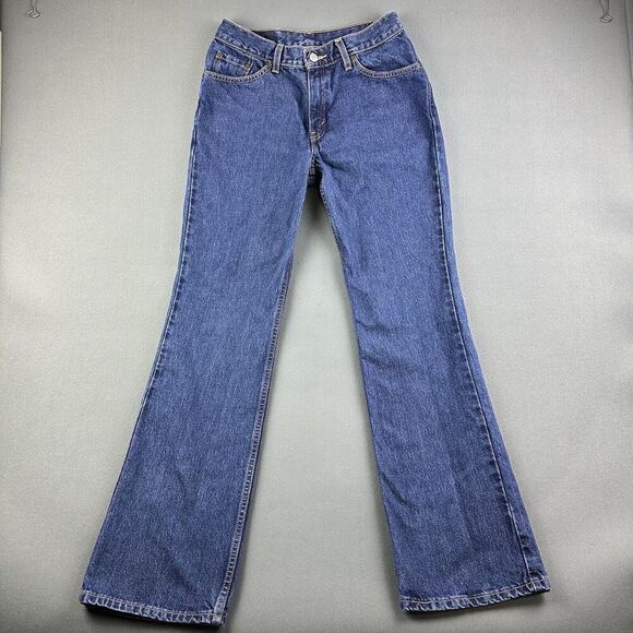Vintage Levis 517 Jeans Womens 9 JR M Dark Med Wash Slim Fit Boot Cut Denim 2001 - Picture 1 of 15